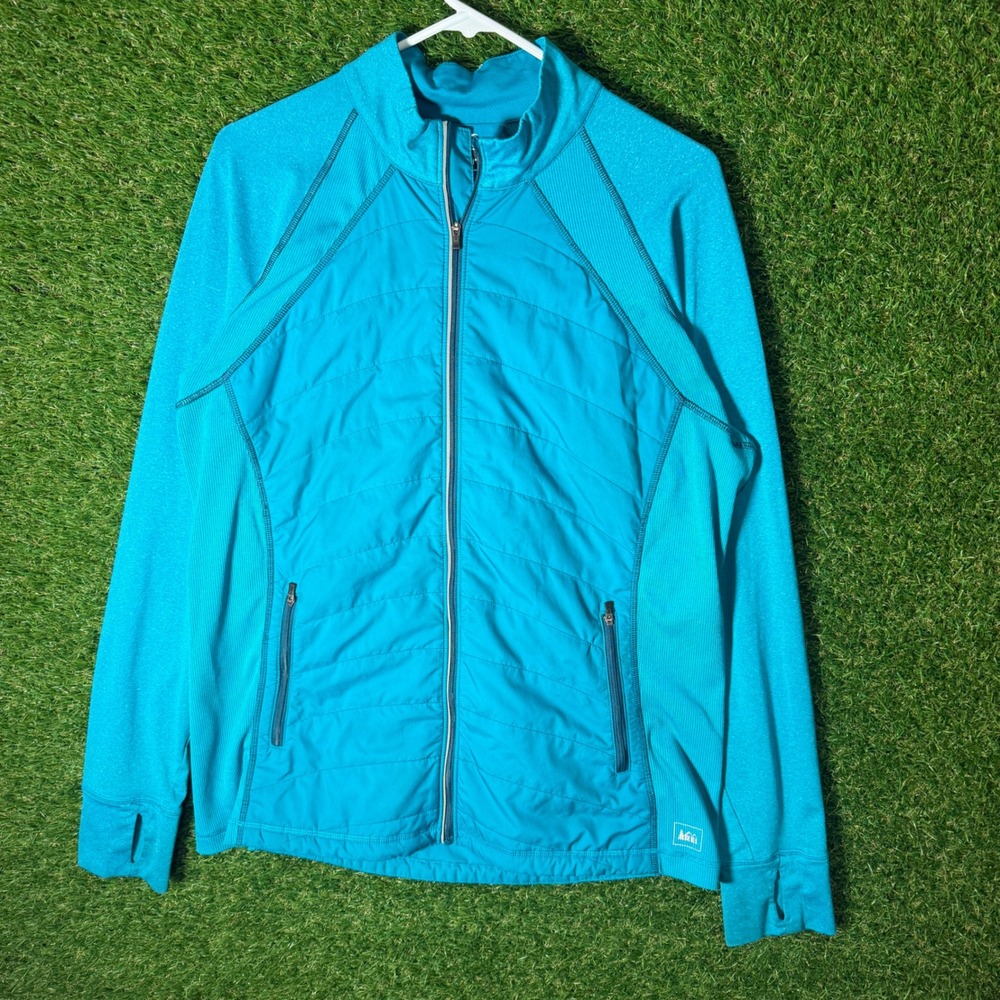 REI XL Blue Quilted Puffer Full Zip Athletic Jacket Women's Performance Layer